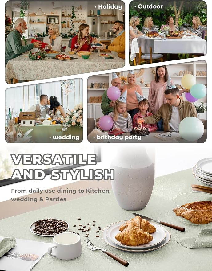 Decorelia Faux Linen Waterproof Tablecloth,Light Grey,84" x 60" (Rectangular)