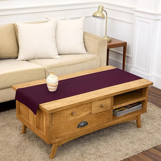 Solino Home Linen Short Table Runner 60 Inches - Athena, 100% Pure Linen Chambray Burgundy Table Runner 14 x 60 Inch Ideal for Dresser and Coffee Tables - Mothers Day