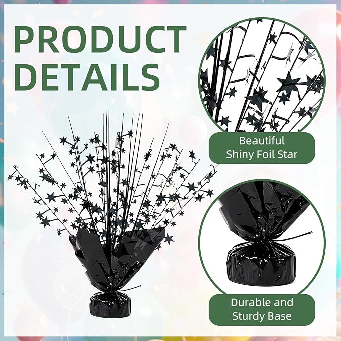 20 Pack Black Star Table Decorations Metallic Foil Spray Centerpiece Burst Table Centerpieces for Birthday Party Decoration Graduation Wedding Baby Shower Party Supply (Black)