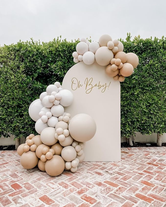 Neutral Gender Reveal Balloon Garland Arch Kit 115PCS Apricot Beige White Sand Double Stuffed Balloons for Boy or Girl Gender Reveal baby Shower Decorations Birthday Party Wedding Supplies