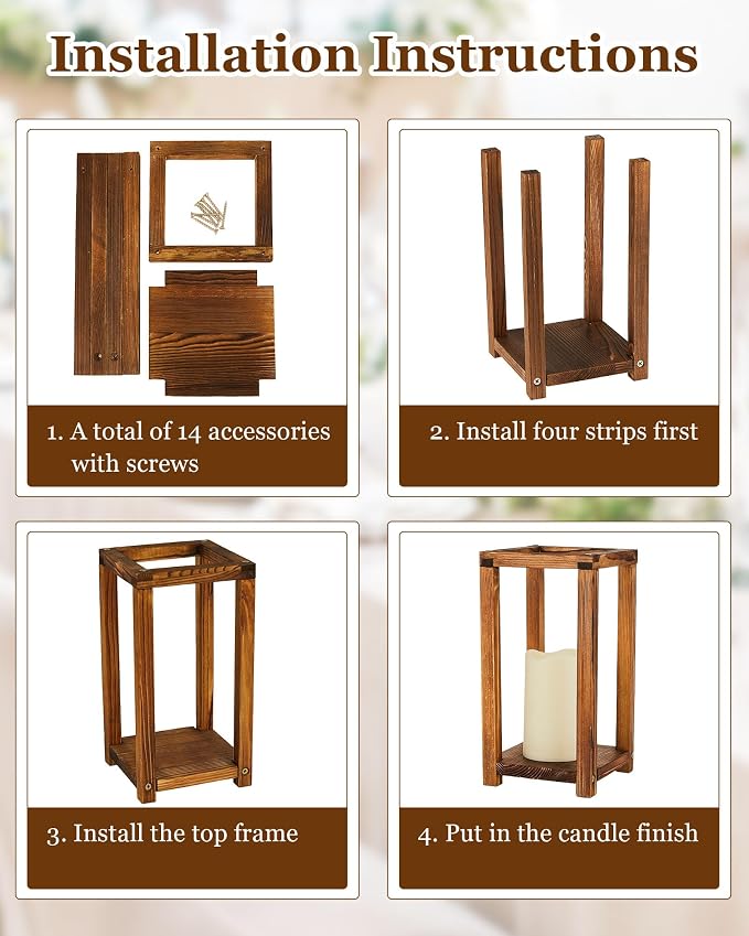Huquary 24 Pcs/12 Set Wooden Wedding Lantern Centerpiece Rustic Lantern Candle Holders with Flameless LED Candles for Home Christmas Wedding Party Table Decoration(Brown)