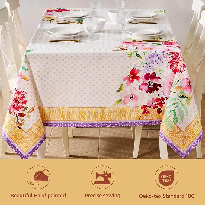 Maison d' Hermine Premium Table Cloth Rectangle Table 100% Combed Cotton 140 x 70 Inches Tablecloth Reusable Decorative for Dining Room, Farmhouse, Home, Party, Festive & Wedding - Summer Joy