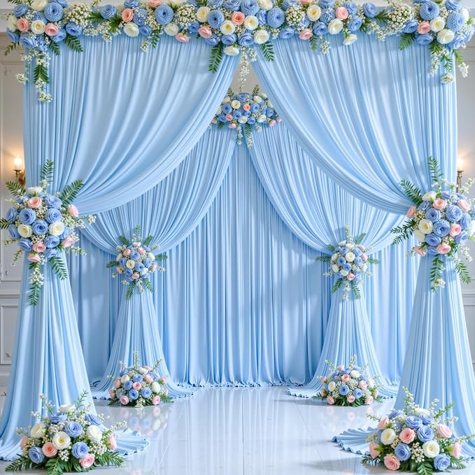 6 Panels Baby Blue Backdrop Curtains for Wedding Party Wrinkle Free Backdrops Curtain Drapes Fabric Decorations Photo Back Drop Cloth for Baby Shower Photography Stage Reception 30ft(W) x 12ft(H)