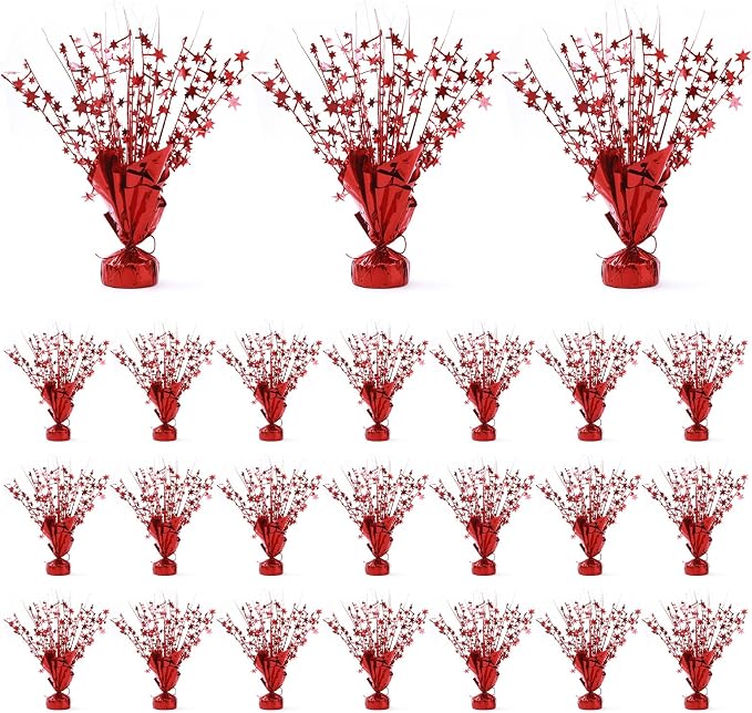 24 Pack Red Metallic Foil Spray Centerpiece Star Table Decoration Burst Table Centerpieces for Birthday New Year Wedding Anniversary Graduation Party Supply (Red)