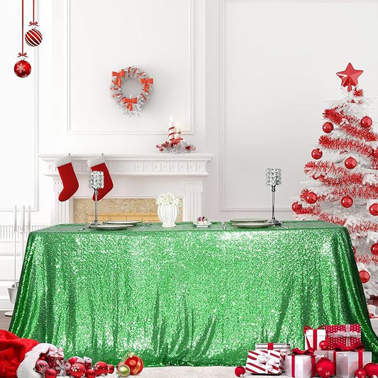 Juya Delight Green Sequin Tablecloth Rectangular‌ 50" x 80" Sparkly Glitter Table Cloth for Wedding Birthday Party Festival Ceremony Halloween Cake Dessert Table Decoration
