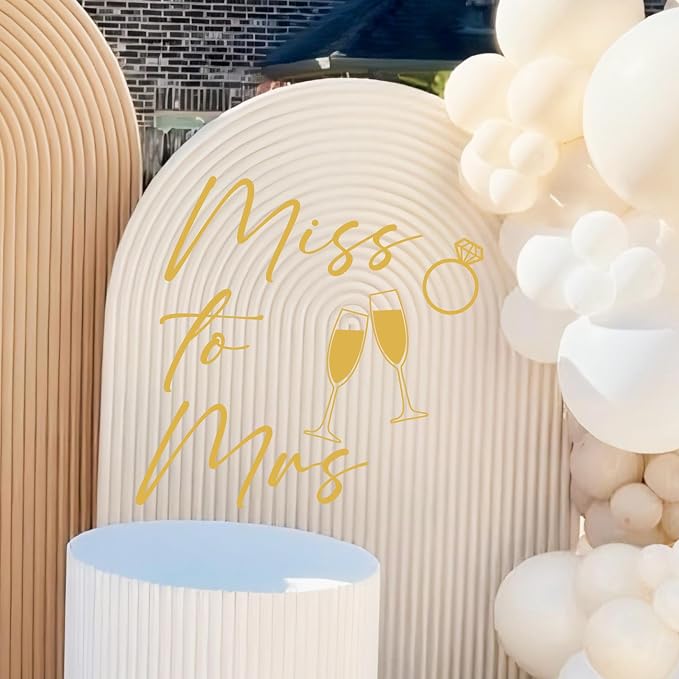 Miss to Mrs Engagement Party Backdrop Decal Sign, Gold Champagne Design, Vinyl Wall Sticker for Wedding Decorations (Gold（MTM）)
