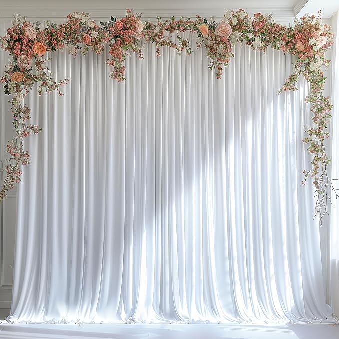 40x10ft Wrinkle Free White Backdrop Curtain for Parties Soft Fabric Drapes Wedding White Curtain Backdrop for Birthday Party Decorations Background for Photography 5x10ft, 8 Panels