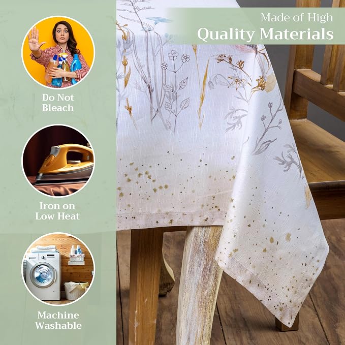Maison d' Hermine Table Cloth Rectangle Table 100% Cotton 60 x 108 Inches Tablecloth Reusable Decorative for Dining Kitchen Room Farmhouse Party Hotel Restaurant Spring Summer - Meadow Florals - Beige