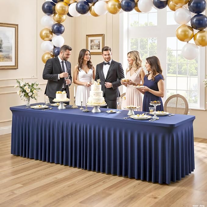 8 Pack Navy Blue Table Cloth for 6 Foot Rectangle Tables Spandex Fitted Tablecloth 6ft Stretch Table Covers Skirt Navy Blue Banquet Tablecloths Wrinkle Free Tablecloth for Party Wedding Birthday Event