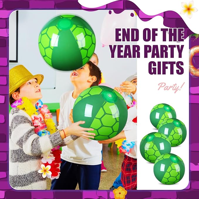 Leyndo 4 Pack Turtle Themed Beach Ball for Kids 11.81" Bulk for Summer Pool and Beach Game Gifts and Turtle Birthday Party Favors Supplies and End of The Year Class Party Decoration Favors