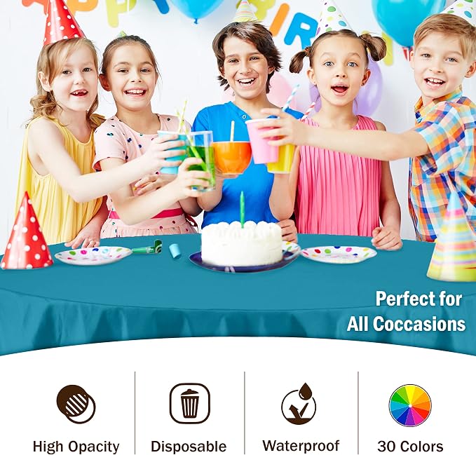 Exquisite Turquoise Round Tablecloths Plastic Table Cloth Disposable 48 Pack 84" Inch Round Table Cloth Disposable Turquoise Tablecloths Plastic Tablecloth Indoor/Outdoor Tablecloth Party Supplies