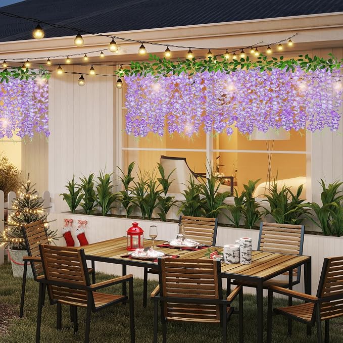 ZINHO 60 Branches Wisteria Hanging Flowers, Artificial Wisteria Flowers Garland for Wedding Arch Ceremony Party Garden Home Backdrop Decor (Purple White)