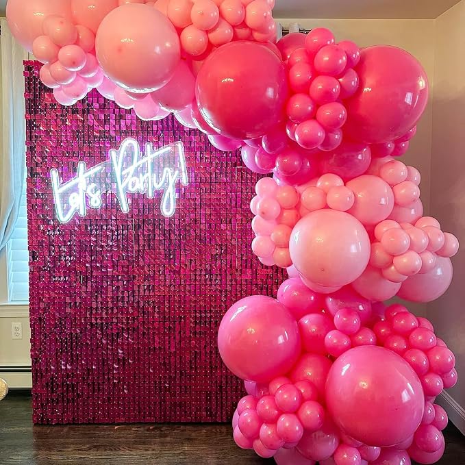 COKAOBE Hot Pink Shimmer Wall Backdrop, 36PCS Square Sequin Shimmer Backdrop Panel, Photo Backdrops for Birthday, Anniversary, Wedding, Graduation & Bachelorette Party Decoration