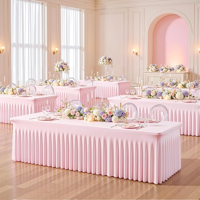 Pink Spandex Tablecloths for Rectangle Tables 6 Foot Pink Stretch Table Cloth Rectangle 6ft Elastic Fitted Table Cover with Skirt for Wedding Baby Shower Girl Birthday Party Banquet Buffet Event