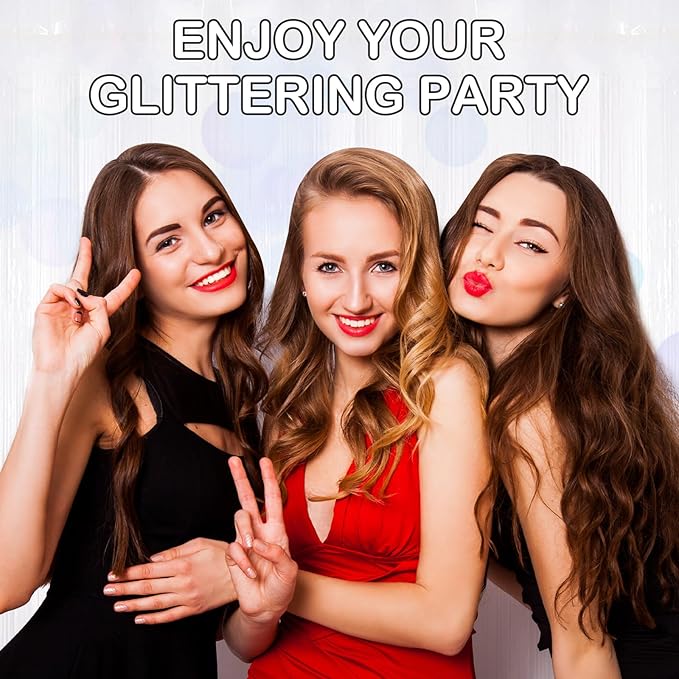 30 Pack White Foil Fringe Curtain Backdrop, 3.3x8.2 Feet Metallic Tinsel Streamer Curtains Photo Booth Props for Wedding/Anniversary/Bridal Shower/Christmas/New Year/Valentine's Day Party Decorations