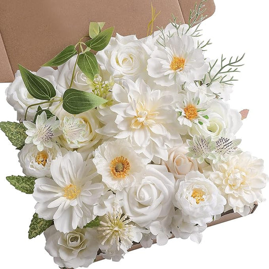 Serra Flora Artificial Flowers Combo Box Set Faux Flowers Bulk Flower Leaf with Stems Arrangements for DIY Wedding Bouquets Party Table Centerpieces Home Decorations Indoor Outdoor