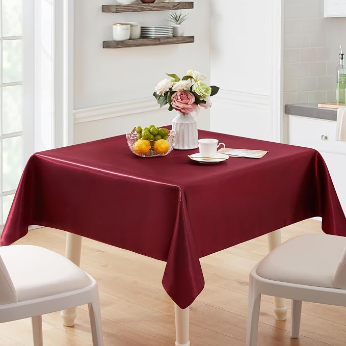 6 Pack Satin Table Cover Rectangle Silkly Soft Table Cloth, Satin Dining Table Cloths for Wedding Banquet Table Decoration, Dining Room, Indoor and Outdoor Use, 60 x 84 Inches, Burgundy