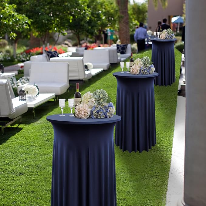 2 Pack Navy Blue Round High Top Cocktail Table Cloth 36inch×43inch Wrinkle Free Stretch Spandex Cocktail Tablecloths Table Covers for Cocktail Party Wedding Banquet Birthday Graduation