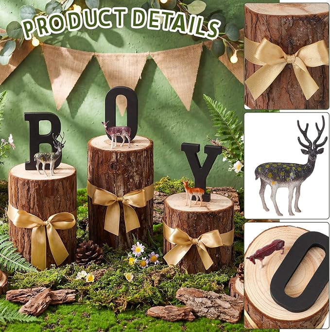 Amyhill 3 Sets Boy Woodland Baby Shower Decorations 3D Deer Table Centerpieces Wooden Boy Letters Neutral Gender Reveal Rustic Wood Forest Safari Decor for Baby Shower Birthday Party