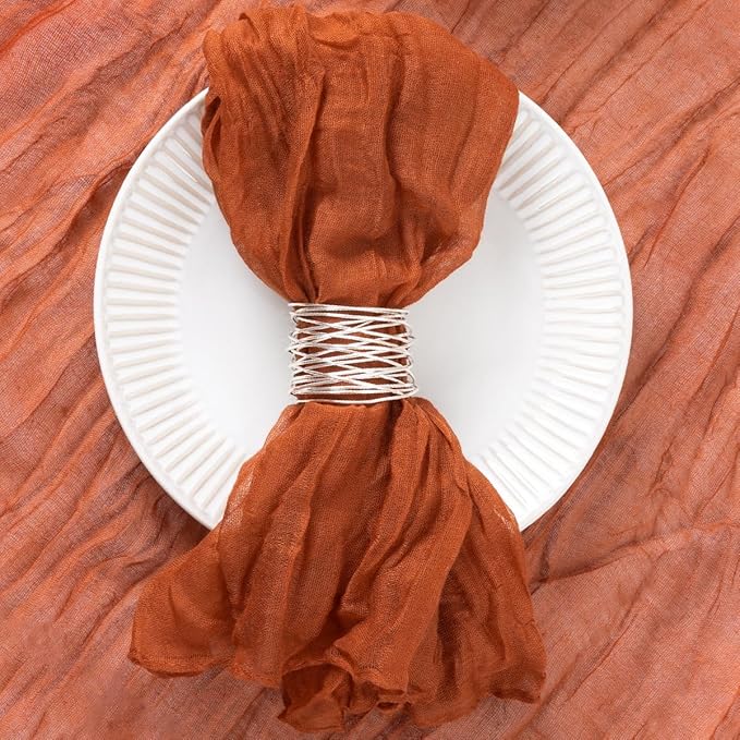 DeZerlor 30 Pack Terracotta Cheesecloth Napkins Burnt Orange Christmas Cloth Napkins Set of 30 Holiday Dinner Napkins Bulk 21x21 Inches for Wedding Bridal Shower Baby Shower Xmas Parties
