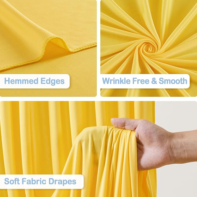 6 Panles Yellow Backdrop Curtains - Wrinkle Free Fabric Backdrop Curtain for Photoshoot, 10FT Wedding Party Photo Backdrop Drapes for Birthday Baby Shower Photography Stage Background Decorations