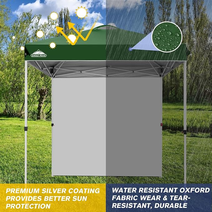 EAGLE PEAK Commercial Canopy 6.6x6.6 Pop Up Canopy Tent with 1 Sidewall, Easy Setup Heavy Duty Instant Event Shelter for Vendors & Markets, Outdoor Sun Shade, Green