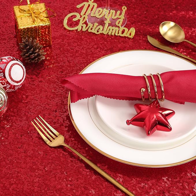 B-COOL Red Sequin Tablecloth Parties Cloth Christmas Table Cloths 50x80 Inches Sequin Fabric Overlay Sparkly Sequined Fabric Holiday Decoration