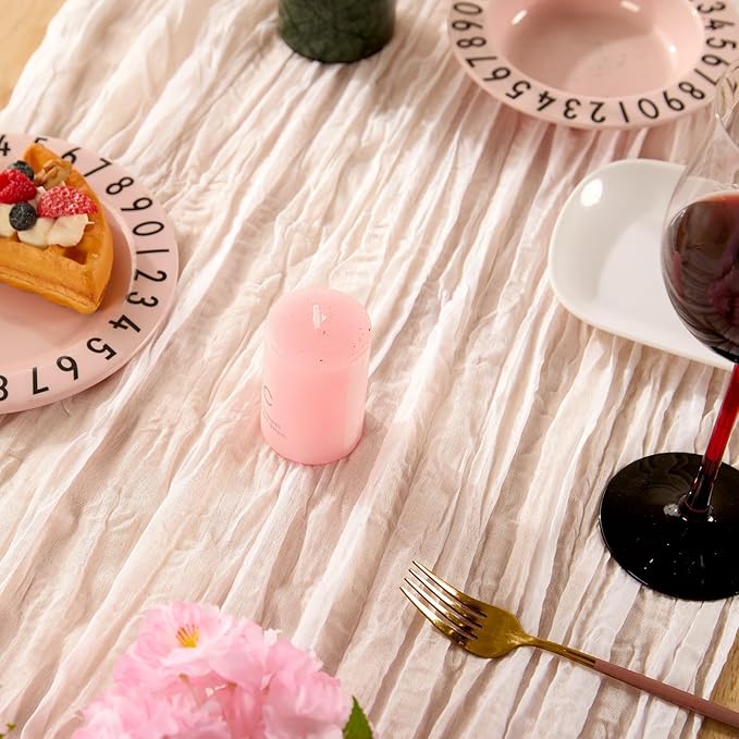 White Spring Table Runner Boho Cheesecloth Table Runner 120 inches Crinkled Gauze Sheer Mother's Day Table Centerpieces for Wedding Ceremony Anniversary Bridal Baby Shower Banquet