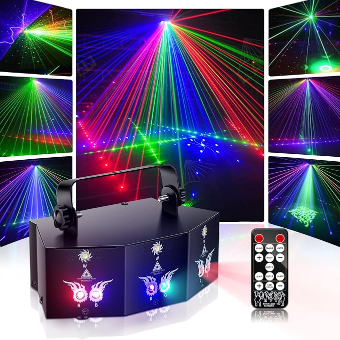 U`King Party Lights DJ Disco Light,9 Lens Stage Lighting Support DMX512 and Sound Activated with Remote Control Laser Lights for Parties Birthday Wedding Karaoke Bar KTV Club Stage Live Show