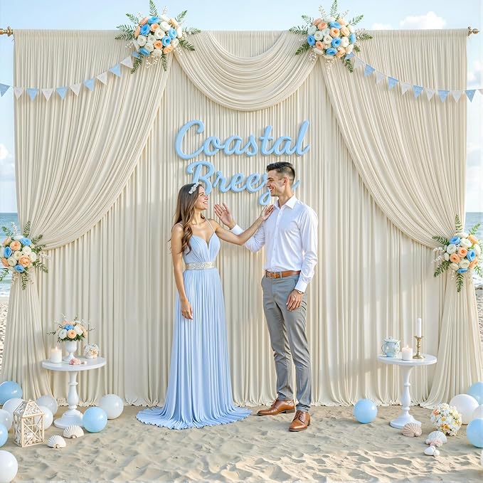 10ft x 10ft Beige Backdrop Curtain for Baby Shower Wrinkle Free Backdrop Drapes Panels for Parties Wedding Bridal Shower Birthday Photo Photography Polyester Fabric Background Decoration
