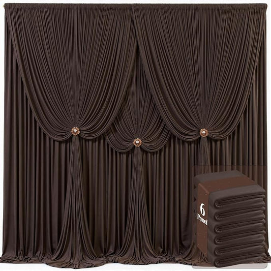 6 Panels Brown Backdrop Curtains for Wedding Party Wrinkle Free Backdrops Curtain Drapes Fabric Decorations Photo Back Drop Cloth for Baby Shower Photography Stage Reception 30ft(W) x 12ft(H)