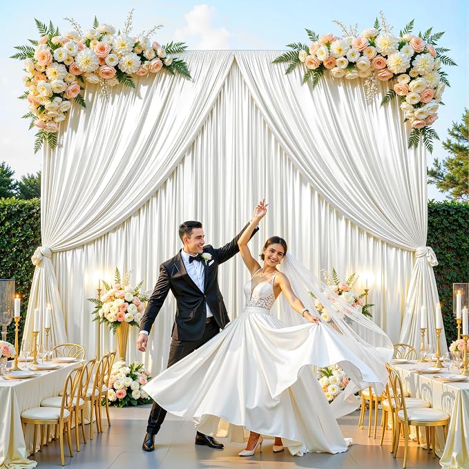 30x10ft Ivory Glitter Backdrop Curtain for Parties, Wrinkle Free Satin Photo Backdrop Drapes 6 Panels 5x10FT Shimmer Back Drop Cloth for Wedding Birthday Baby Shower Photography Background Decor