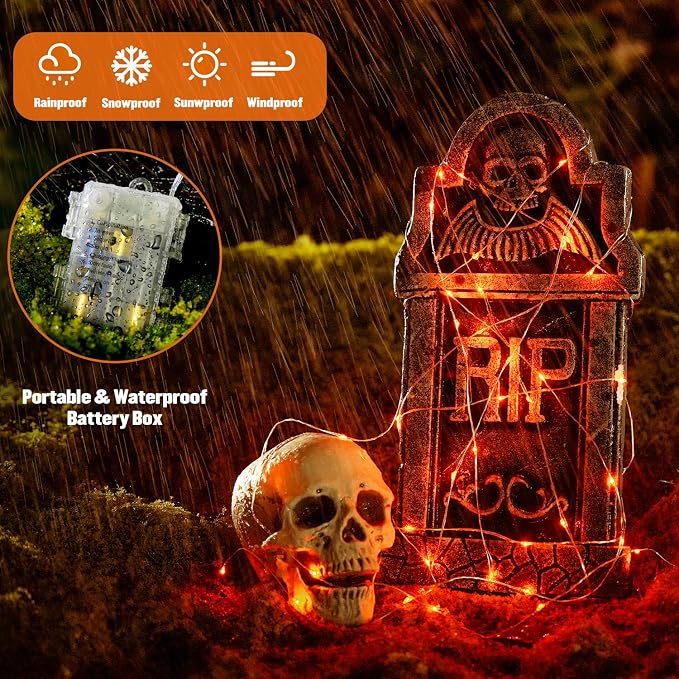 JMEXSUSS 2 Pack Halloween Fairy Lights Battery Operated, Total 400 LED 132ft Orange Twinkle Fairy Light with Remote, 8 Modes Orange String Lights for Halloween Tree Bedroom Wreath Decoration