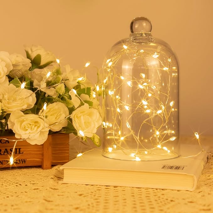 Fairy Lights Plug in, 10FT 100LED Firecracker String Lights Waterproof Silver Wire, for Bedroom/DIY/Party/Garden/Porch/Patio/Backyard/Christmas Tree, with Remote Timer & 8 Modes, Warm White