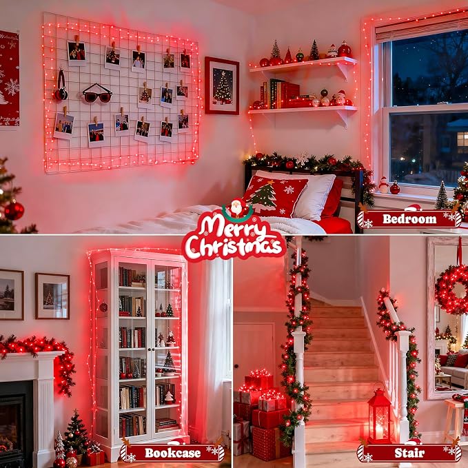 JMEXSUSS 2 Pack Red Fairy Lights Battery Operated, Total 400 LED 132ft Red Halloween Lights with Remote, 8 Modes Twinkle String Lights for Halloween Bedroom Wreath Tree Xmas Indoor Outdoor Decor