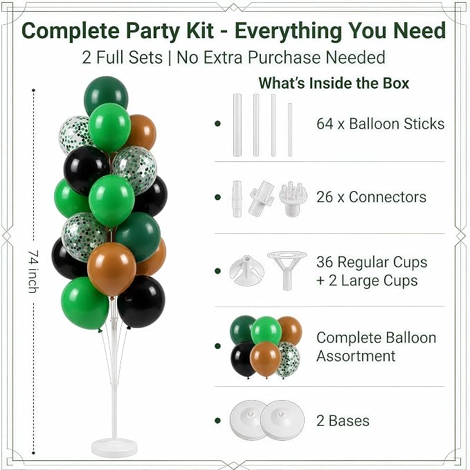 Hiins Balloon Column Kit Set of 2 With Balloons Included - with Base, and Pole,Balloon Tower Backdrop Decoration for Wedding, Baby Shower, Birthday Party, or Bachelorette Parties (Olive Coffee)