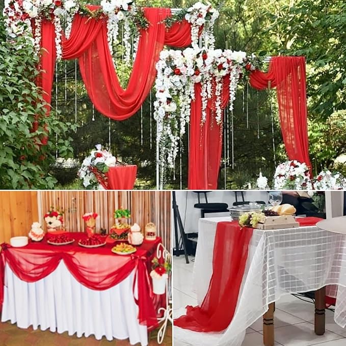 15 Pack Cheesecloth Table Runner 10Ft Gauze Cheese Cloth Table Runner 35 x 120Inch Red Table Runners for Wedding Birthday Party Engagement Holiday Baby Bridal Shower Anniversary Christmas Table Decor