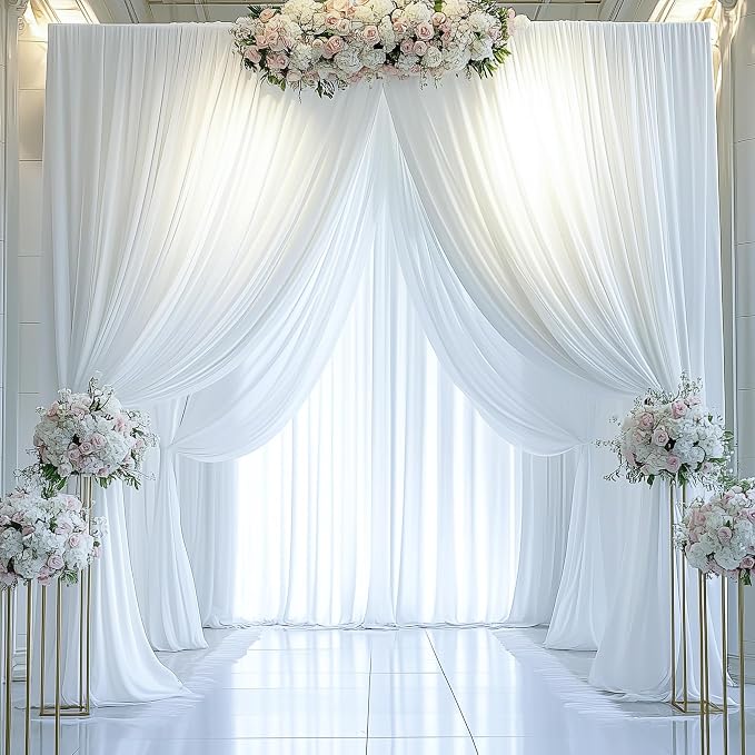 10ftx15ft White Backdrop Curtains for Wedding-Wrinkle Free Backdrops Curtain Drapes Fabric Decorations Photo Back Drop Cloth for Baby Shower Photography 2Panels 15ft(H) x 5ft(W)