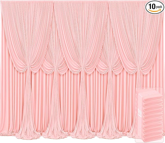 10 Panels Blush Pink Backdrop Curtains for Wedding Party Wrinkle Free Backdrops Curtain Drapes Fabric Decorations Photo Back Drop Cloth for Baby Shower Photography Stage Reception 50ft(W) x 12ft(H)