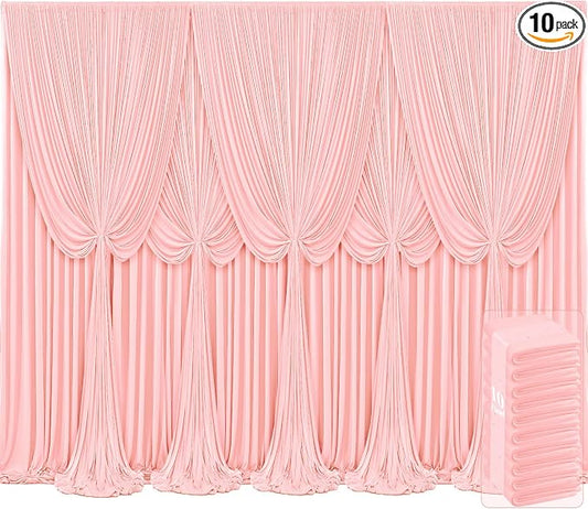10 Panels Blush Pink Backdrop Curtains for Wedding Party Wrinkle Free Backdrops Curtain Drapes Fabric Decorations Photo Back Drop Cloth for Baby Shower Photography Stage Reception 50ft(W) x 12ft(H)