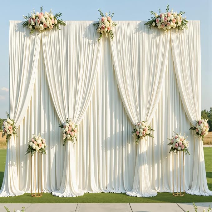 30ftx14ft Ivory Backdrop Curtains for Parties, Wrinkle Free Polyester Ivory Photo Backdrop Drapes 6 Panels 14 ft Long Back Drop Cloth for Wedding Birthday Photography Background Party