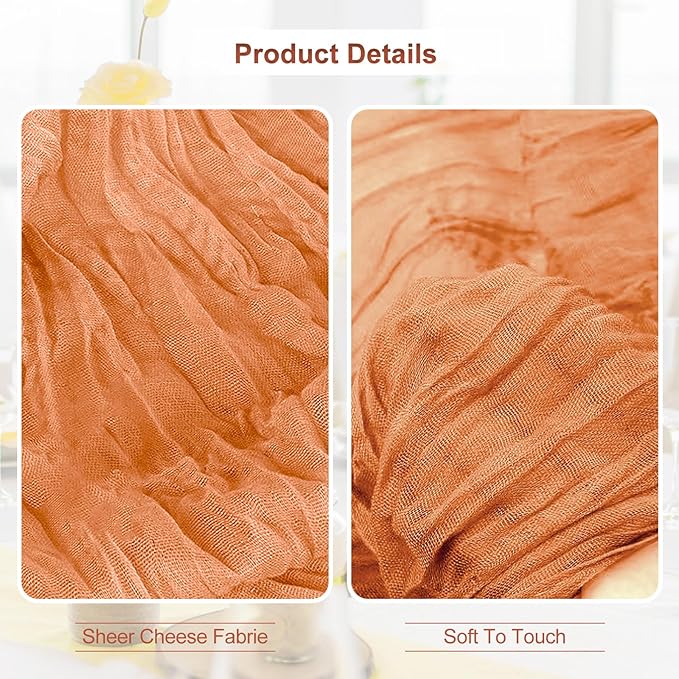 1 Pack Coral Cheesecloth Table Runner 35x120 Inch 10Ft Rustic Gauze Cheese Cloth Table Runner Sheer Cheesecloth Table Runners for Wedding Party Bridal Shower Decoration