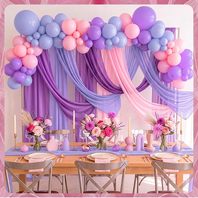 Boao 6 Pcs Pink and Purple Party Decorations Table Runner Cloth 10Ft Boho Sheer Rustic Fabric for Wedding Birthday Party Baby Bridal Shower Graduation Dawn Sunset Decor
