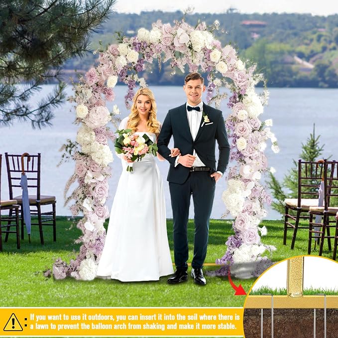 Metal Arch Backdrop Stand Set of 2 (7.2FT and 6FT), Gold Wedding Stand for Wedding, Baby Shower, Birthday Party, Graduation, Indoor, Outdoor, Balloons Flowers, Stable Base, Easy to Assemble