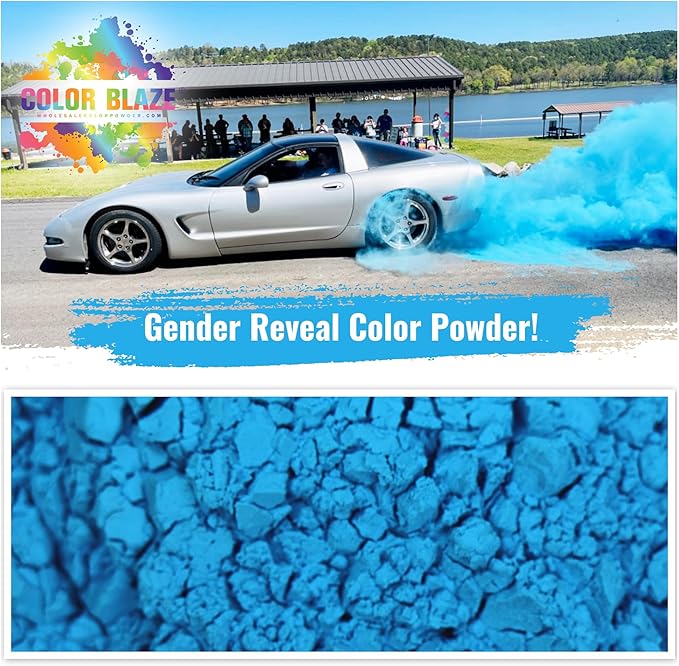 Color Blaze Black-Out Baby Gender Reveal Powder - 2lbs of Blue Colored Powder for Boy, Perfect for Car, Motorcycle Burnout, Toss, Photoshoot, Reveal Party & Festival - Pack of 2 Bags with 1 lb - Blue