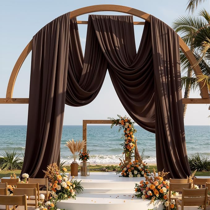 4 Panels 5x20ft Brown Ceiling Drapes for Wedding Parties, Wrinkle Free Thick Polyester 20ft Extra Long Wedding Draping Brown Ceiling Curtains Arch Drapery for Birthday Party Canopy Tent Decor