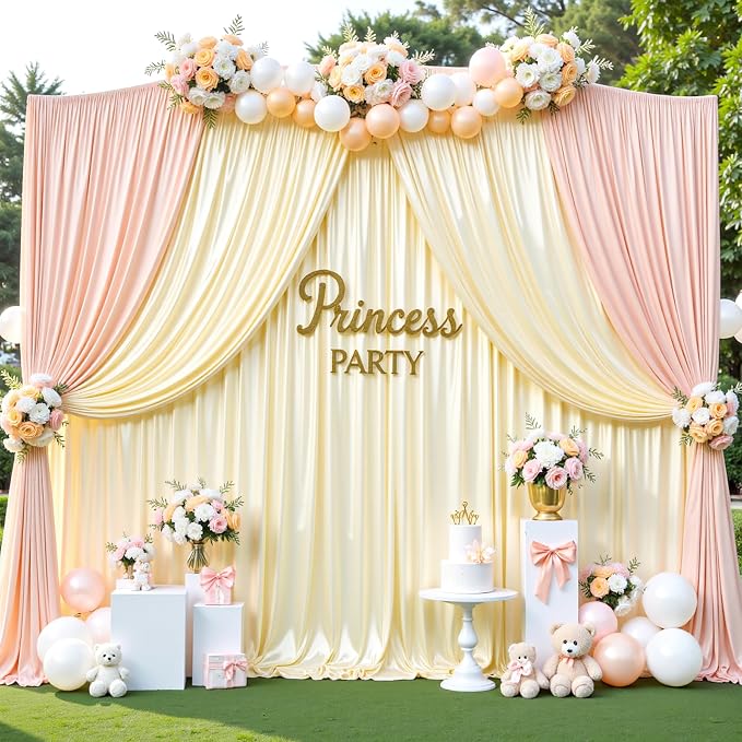 30x10ft Champagne Glitter Backdrop Curtain for Parties, Wrinkle Free Satin Photo Backdrop Drapes 6 Panels 5x10FT Shimmer Back Drop Cloth for Wedding Birthday Baby Shower Photography Background Decor