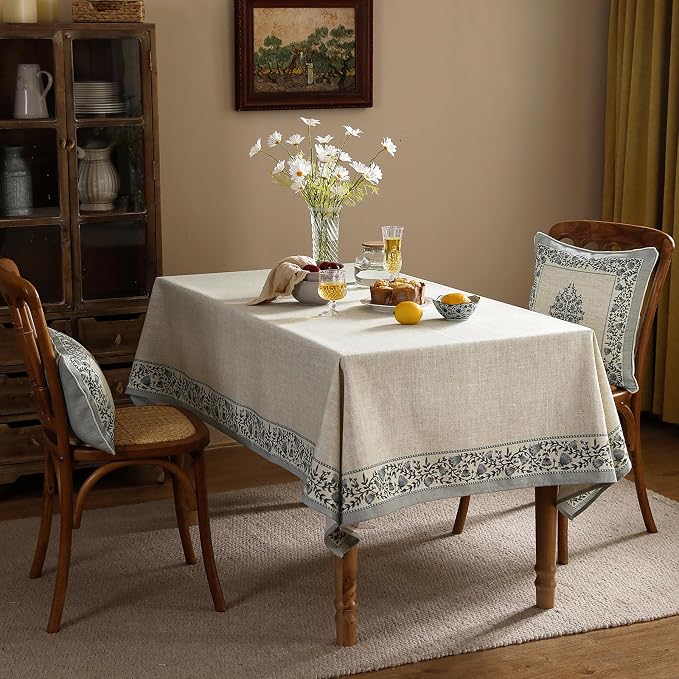 ISAENNE Designer Linen Large Square Tablecloth,67"x67"-Segerman B | Chinoiserie Vintage Elegant Floral Durable Table Cloth,Beautiful,Heavyweight,Dining Room,Tea Party,Kitchen,Thanksgiving