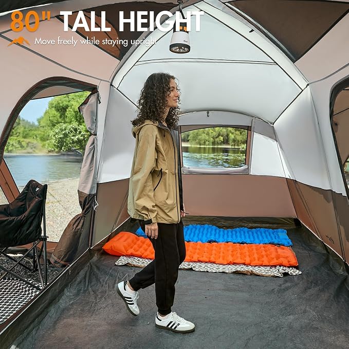 PORTAL 6/8/10 Person Family Camping Tent with Screen Room, Water Resistant Big Tunnel Tents with Rainfly, Large Family Tent for Camping, Outdoor, Patio