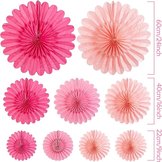 Paper Jazz Hot Pink Paper Flower Birthday Decoration, Large Paper Fans Party Decoration,Giant Decorations Valentines Day Decorations for Birthday Baby Shower Graduation Galentine's Day.